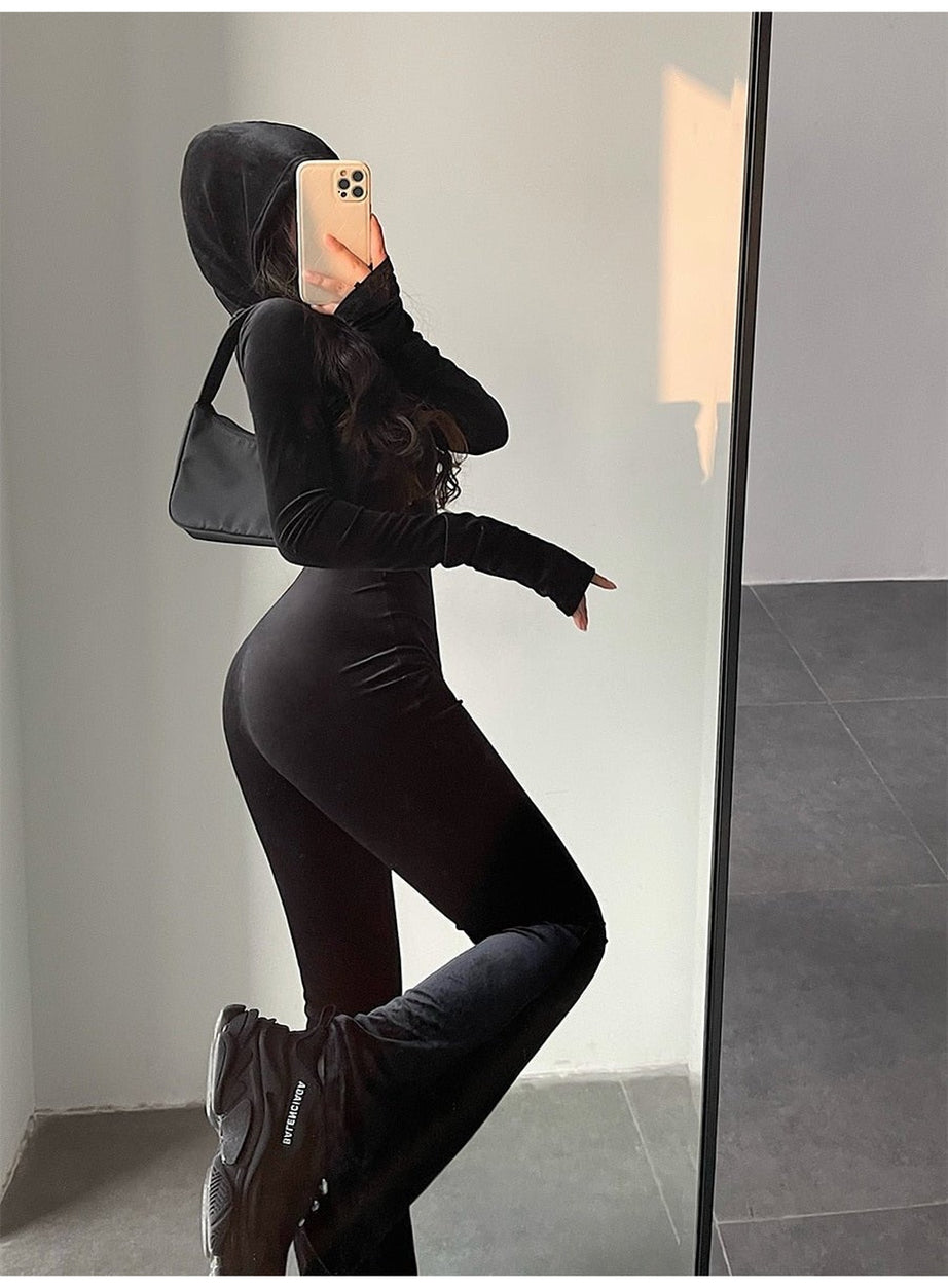 Y2k Fashion Black Velvet Tracksuit