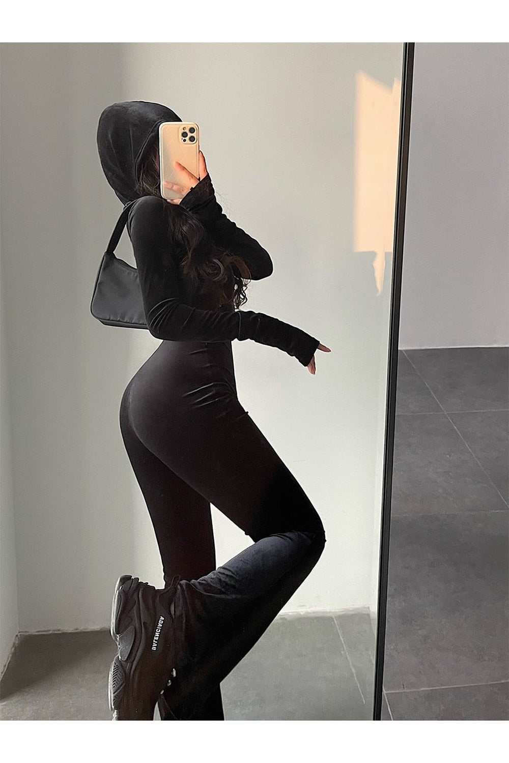 Y2k Fashion Black Velvet Tracksuit