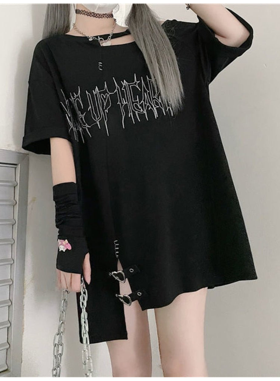 Y2k Girl Letter Print Off Shoulder Punk T-shirt