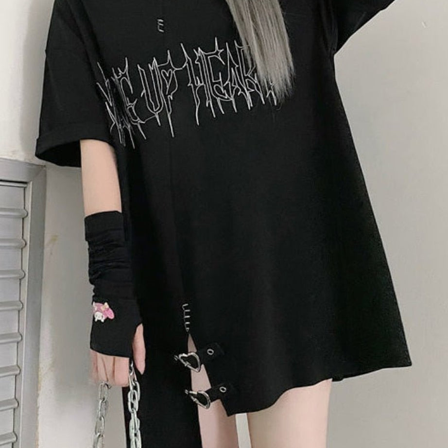 Y2k Girl Letter Print Off Shoulder Punk T-shirt