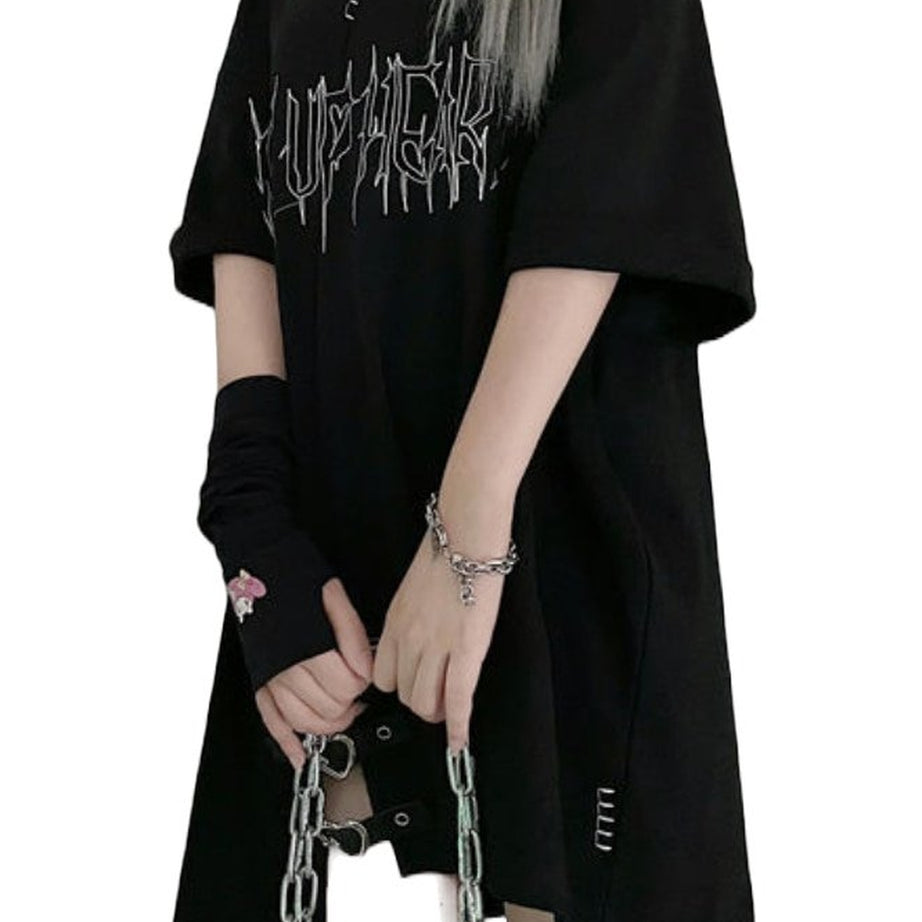 Y2k Girl Letter Print Off Shoulder Punk T-shirt