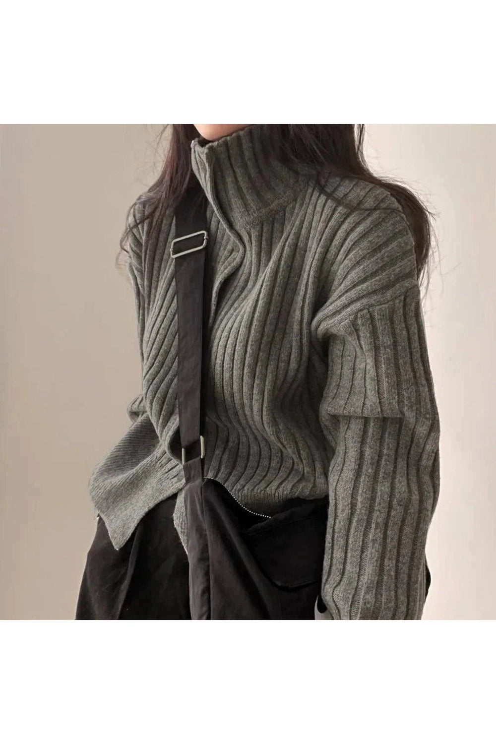 Y2k Gray Turtleneck Button Cardigan