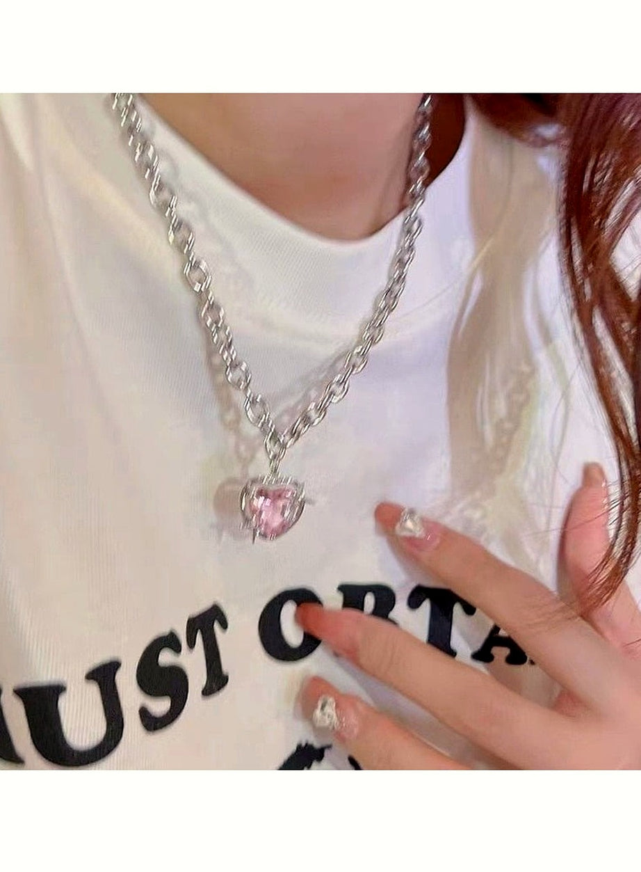Y2k Peach Heart Necklace
