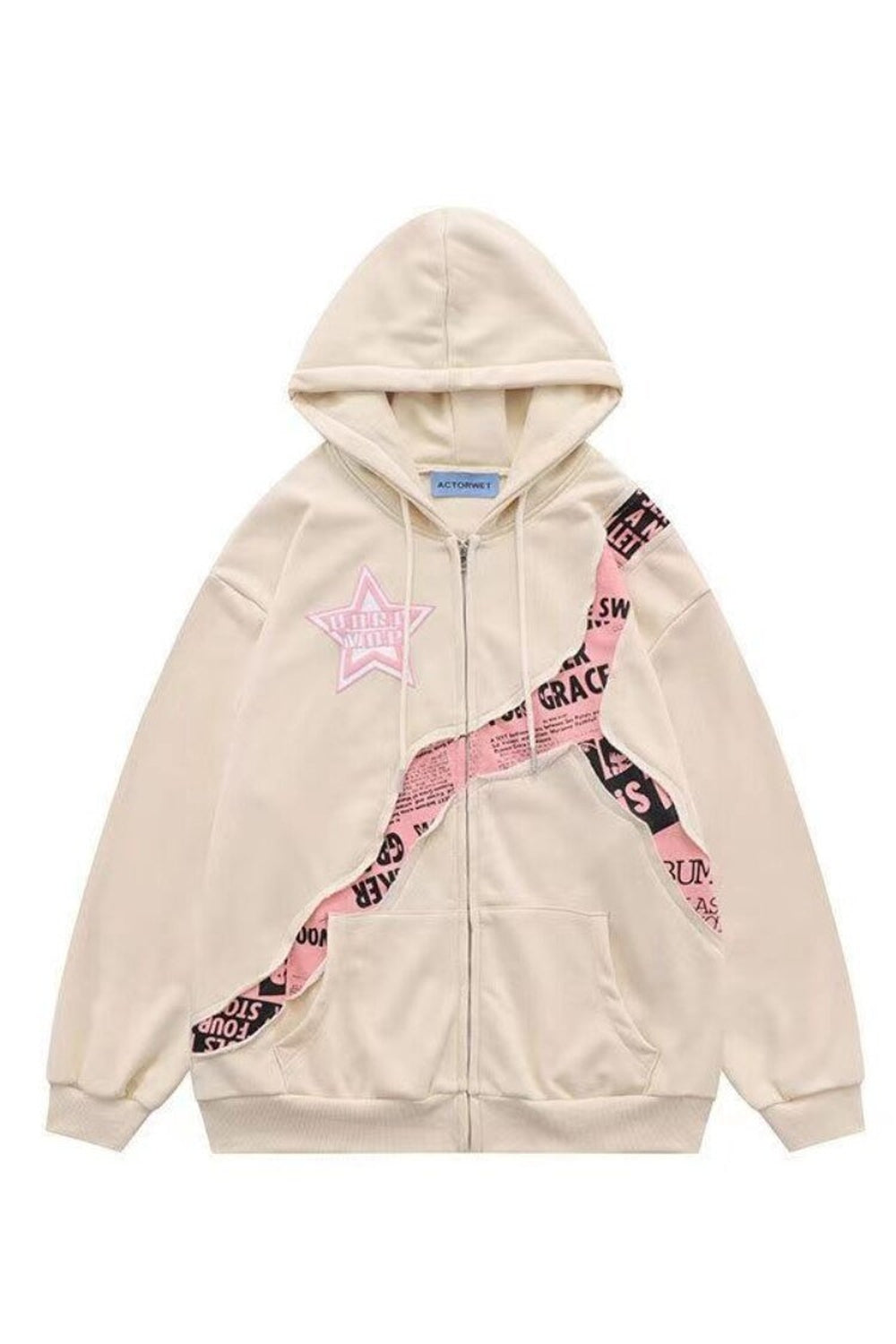 Y2k Pink Star Zip Up Hoodie