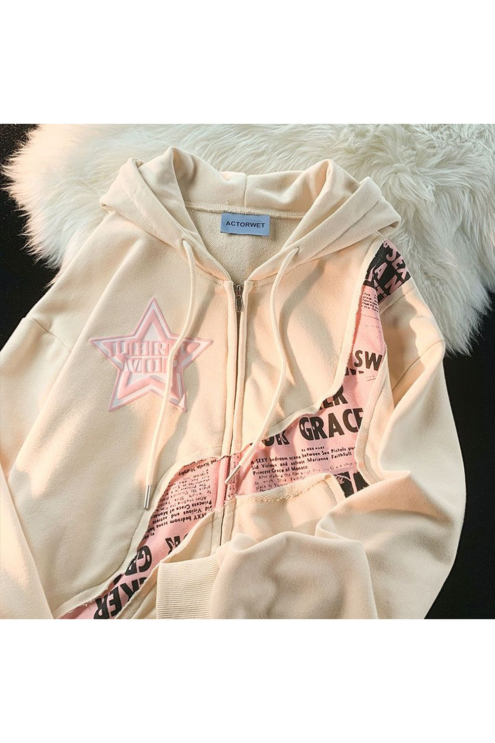 Y2k Pink Star Zip Up Hoodie