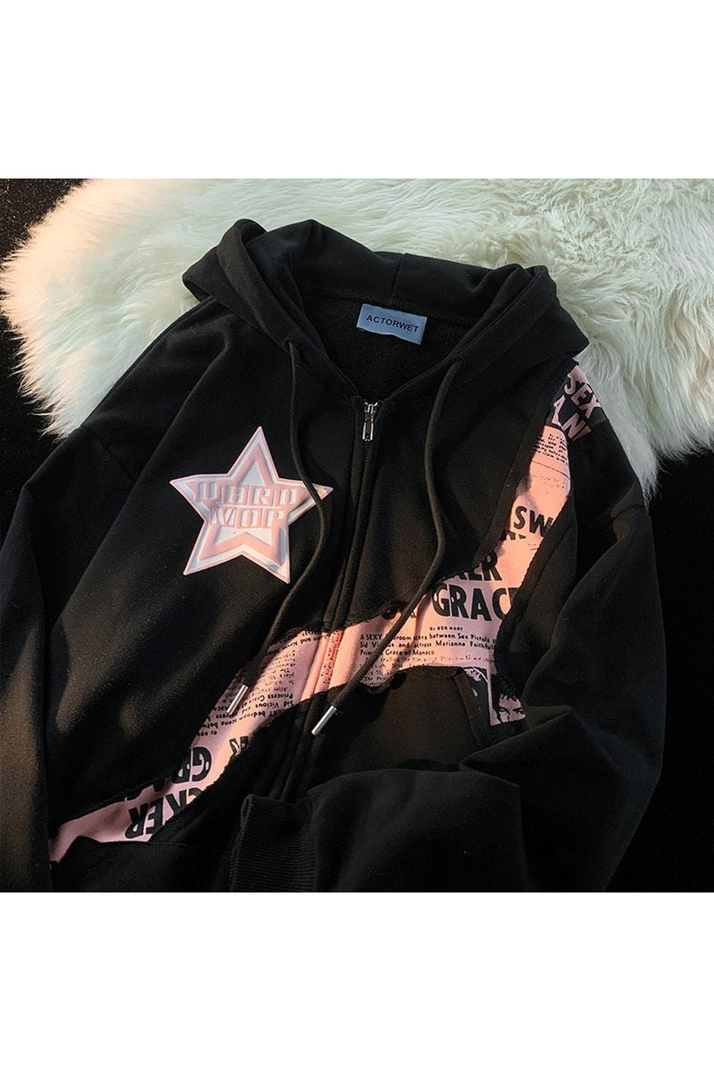 Y2k Pink Star Zip Up Hoodie