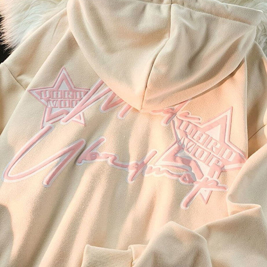 Y2k Pink Star Zip Up Hoodie