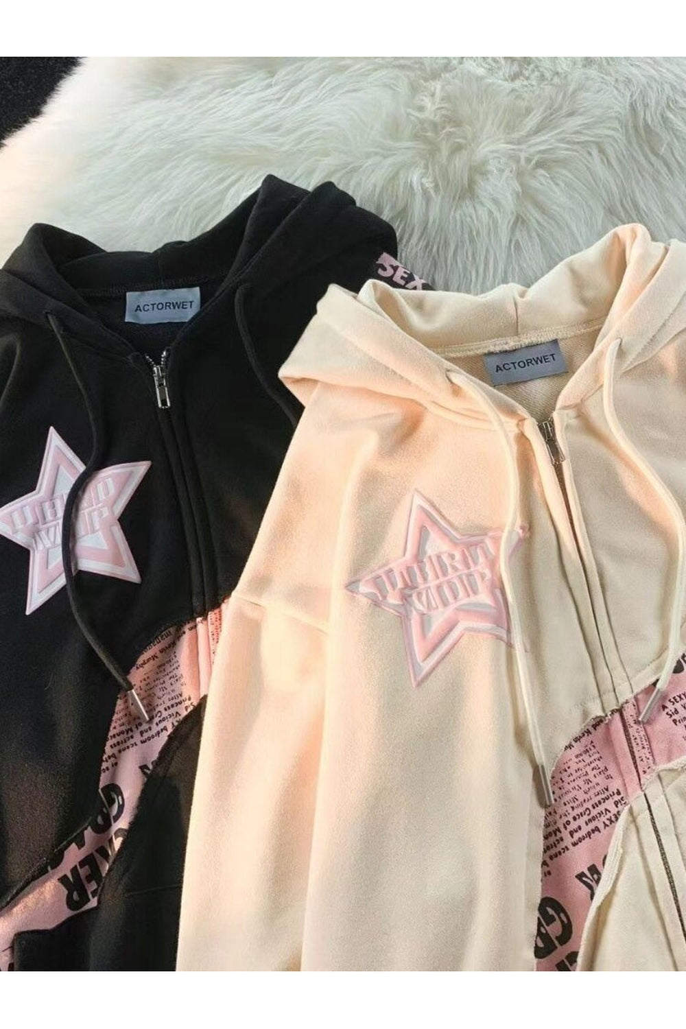 Y2k Pink Star Zip Up Hoodie