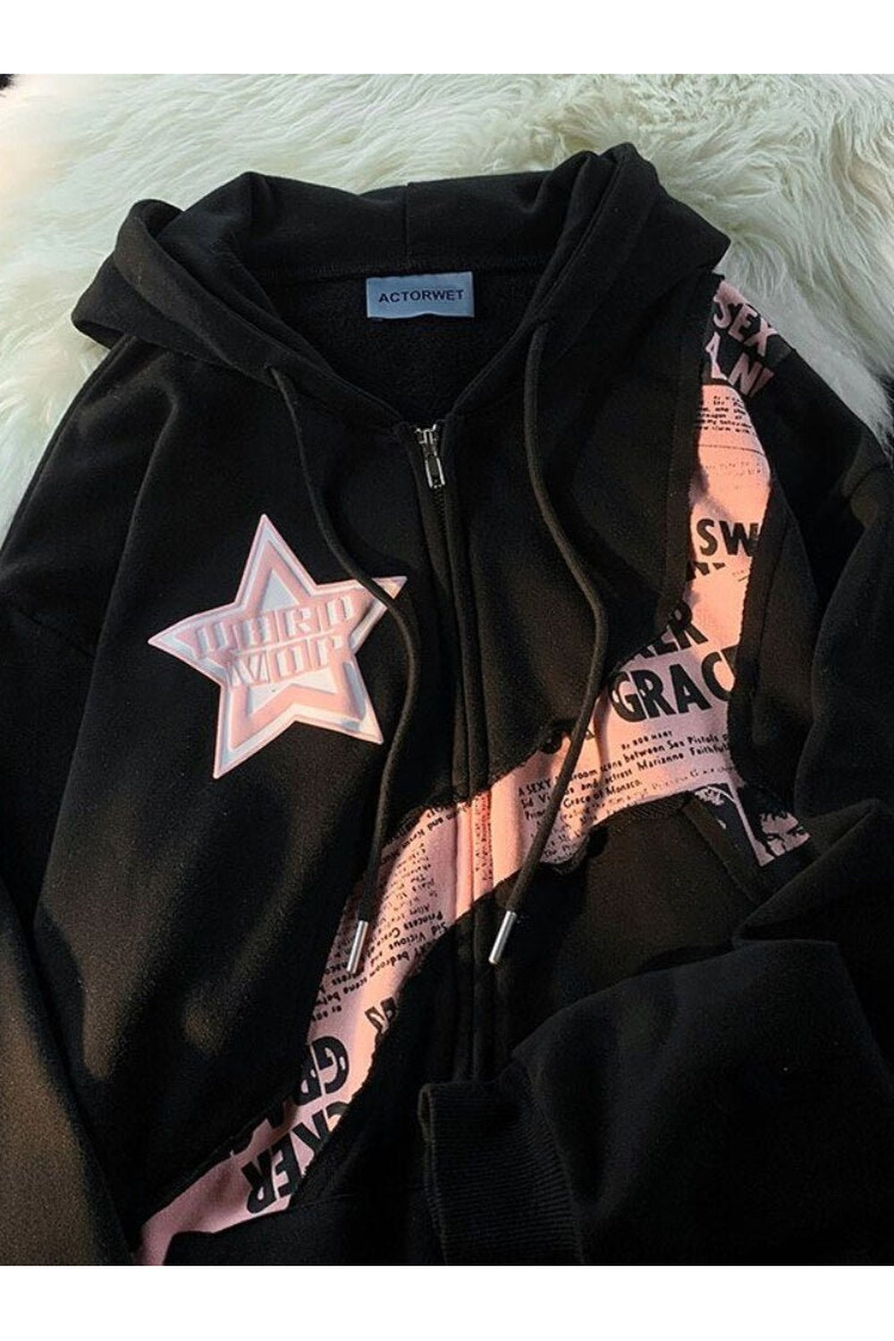 Y2k Pink Star Zip Up Hoodie