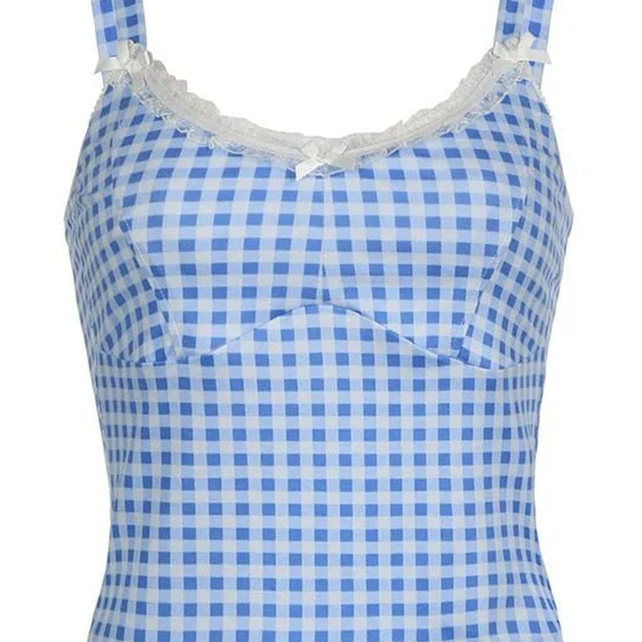 Y2k Plaid Lace Cami Top