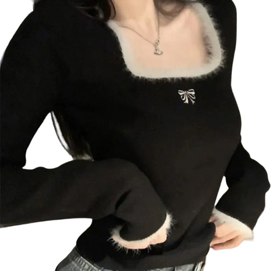 Y2k Square Collar Knit Jumper