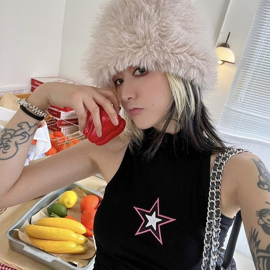 Y2k Star Embroidery Crop Top