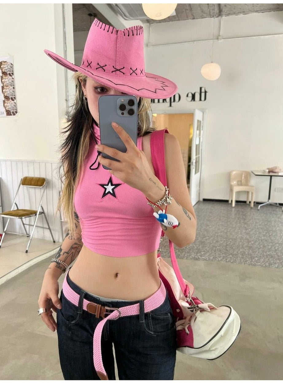 Y2k Star Embroidery Crop Top