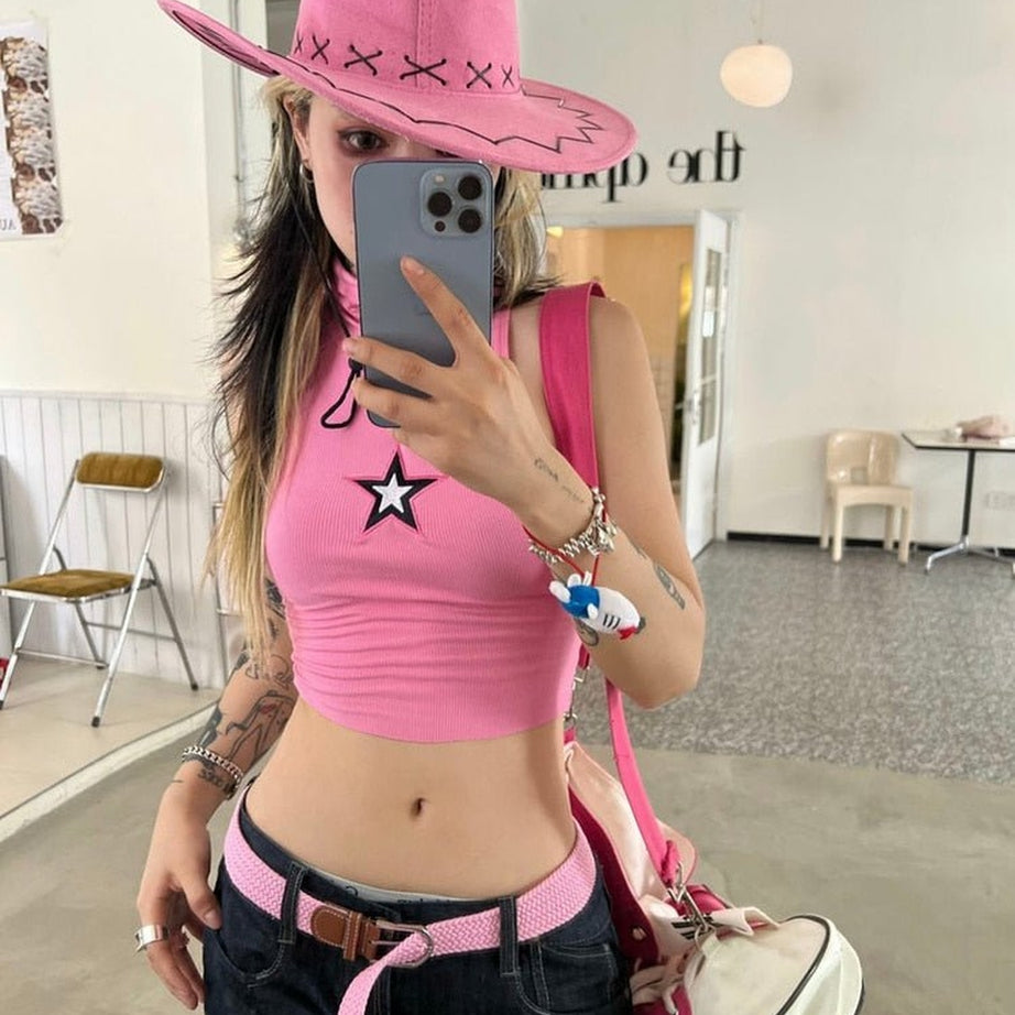 Y2k Star Embroidery Crop Top