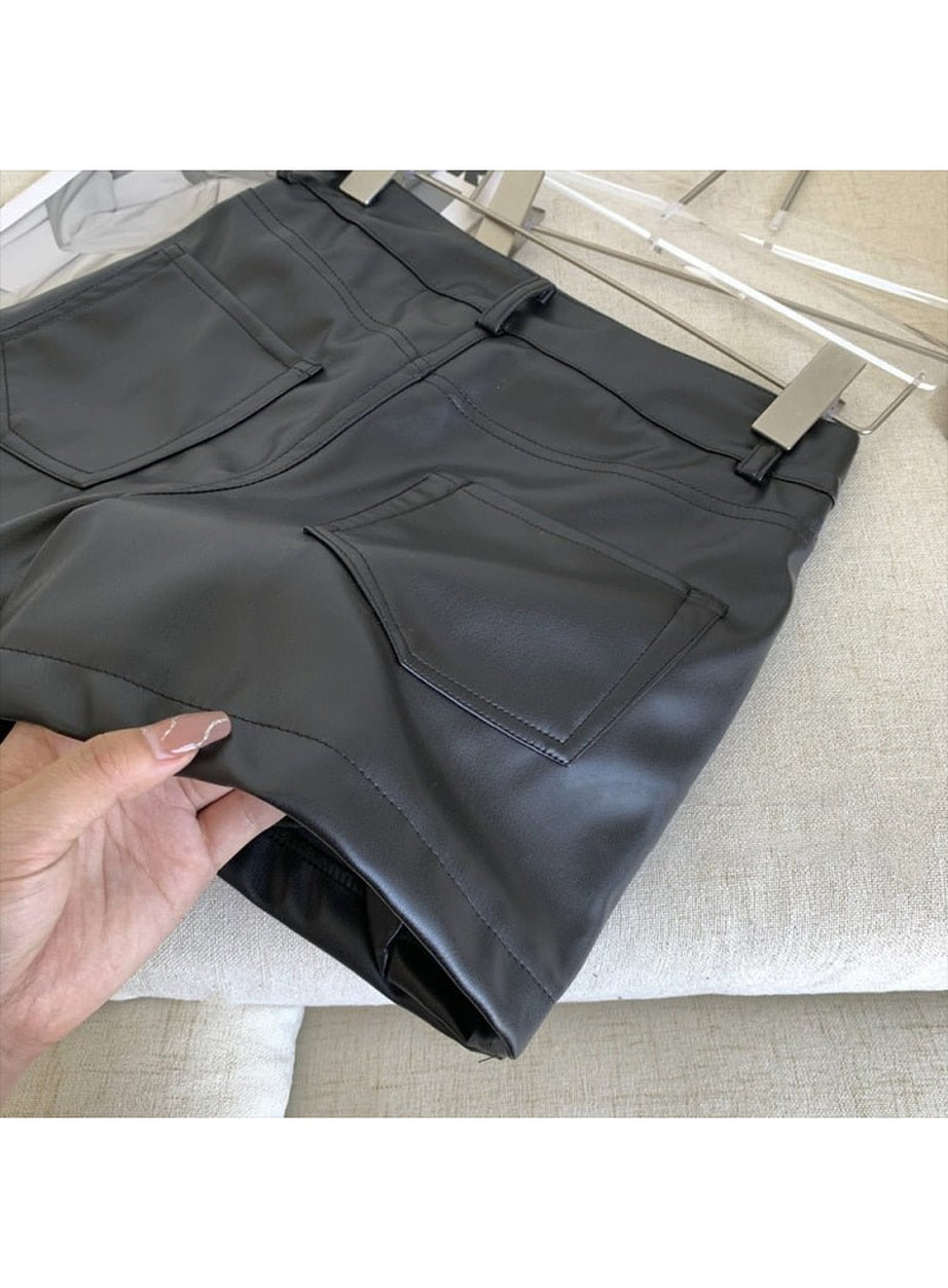 Y2k style leather mini skirt
