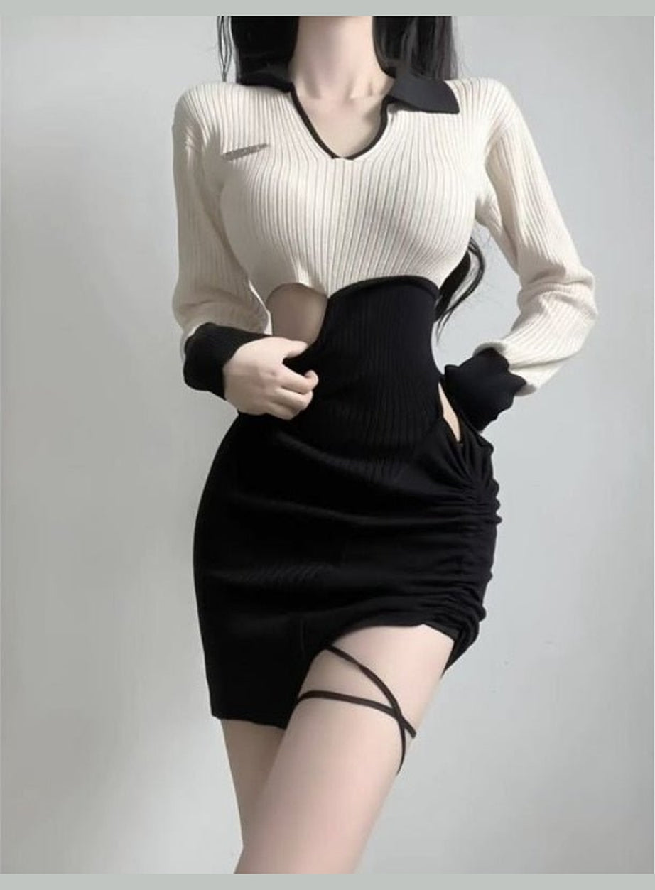 Y2k V Neck Contrast Mini Dress