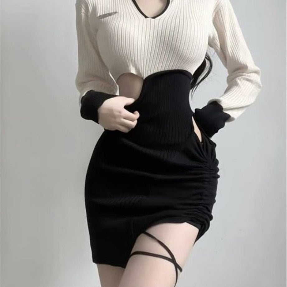 Y2k V Neck Contrast Mini Dress