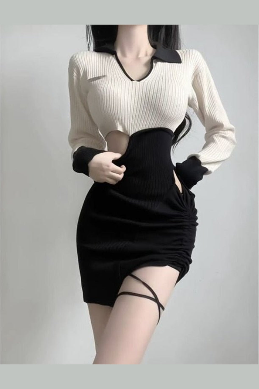 Y2k V Neck Contrast Mini Dress