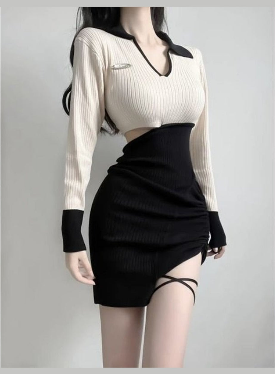 Y2k V Neck Contrast Mini Dress