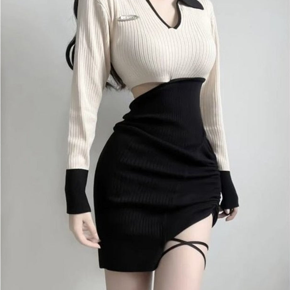 Y2k V Neck Contrast Mini Dress