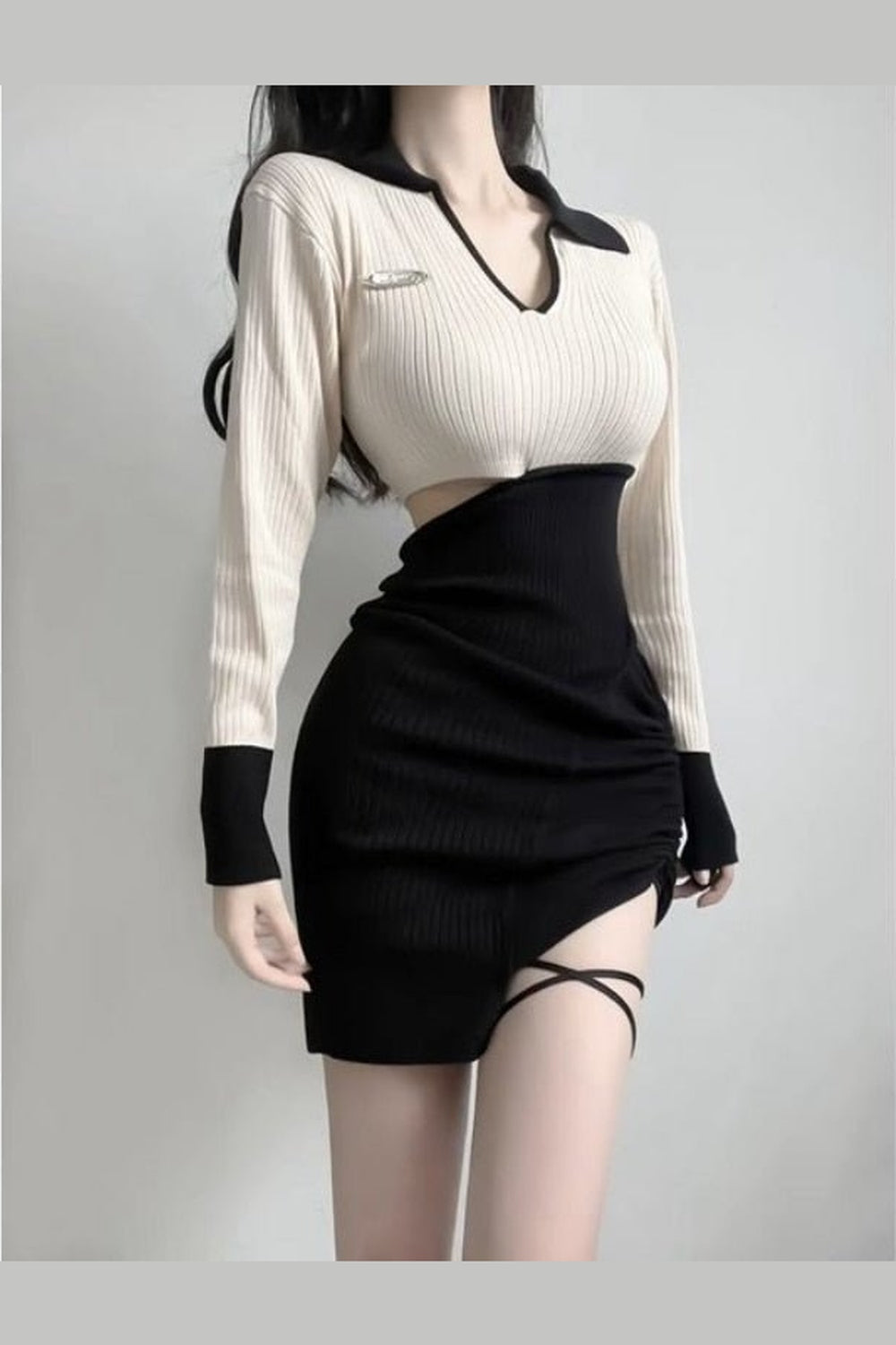 Y2k V Neck Contrast Mini Dress