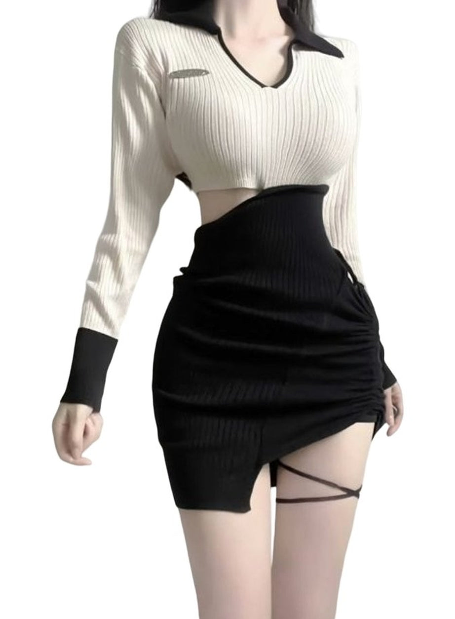 Y2k V Neck Contrast Mini Dress