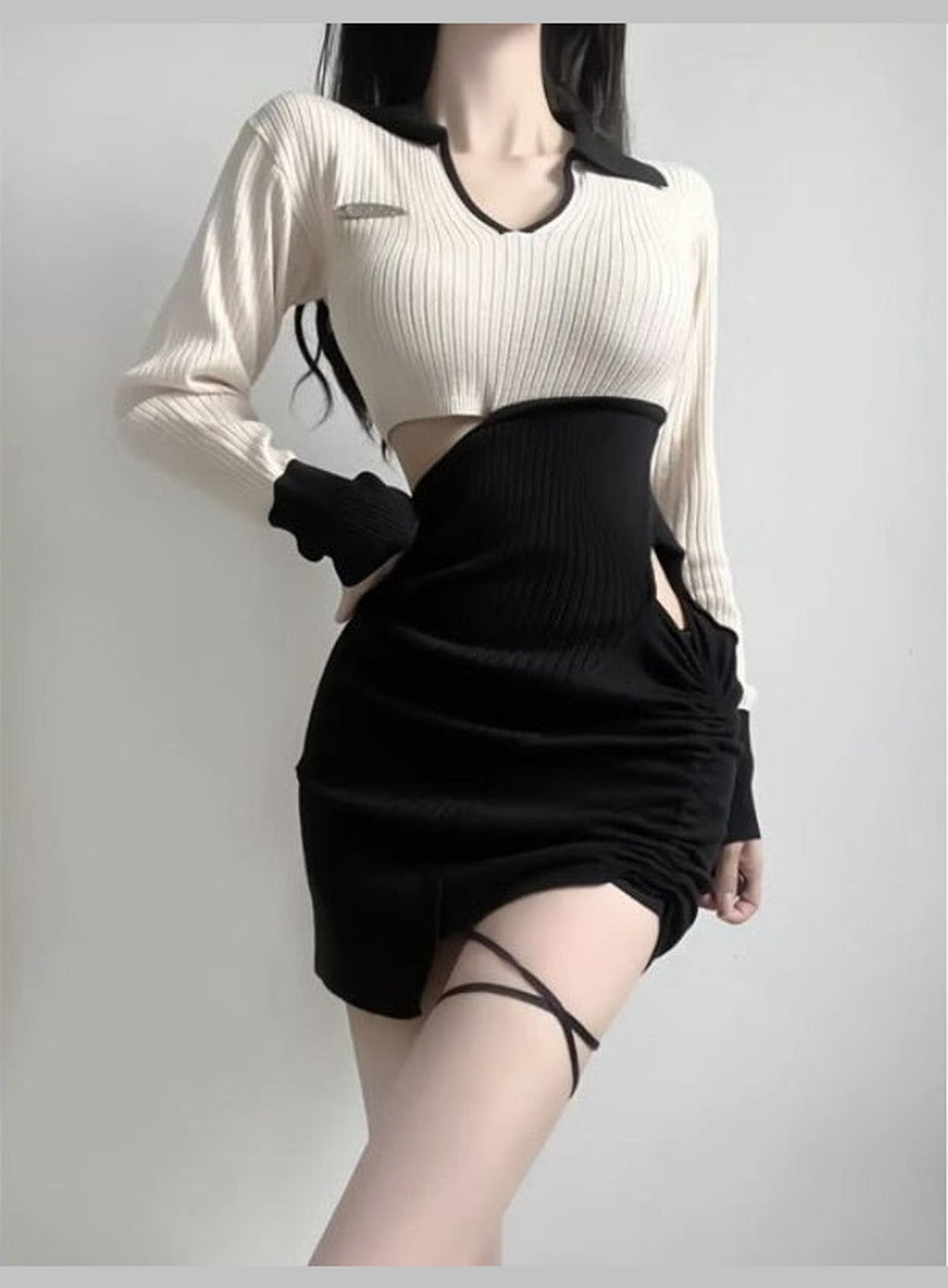 Y2k V Neck Contrast Mini Dress