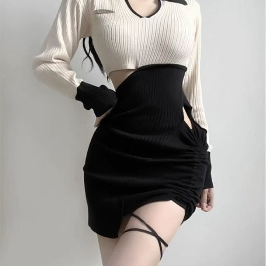 Y2k V Neck Contrast Mini Dress