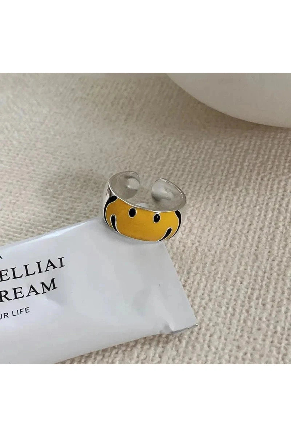 Y2k Yellow Smile Face Silver Ring