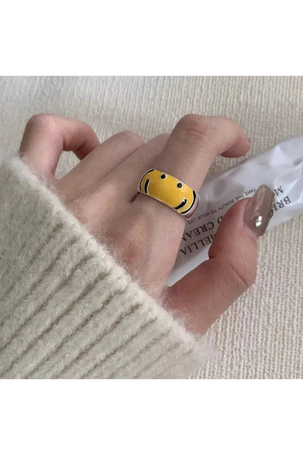 Y2k Yellow Smile Face Silver Ring