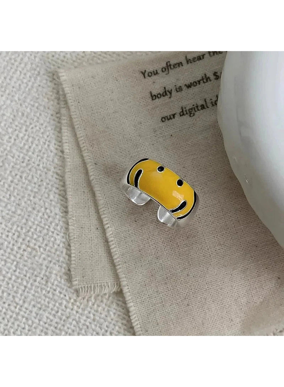 Y2k Yellow Smile Face Silver Ring