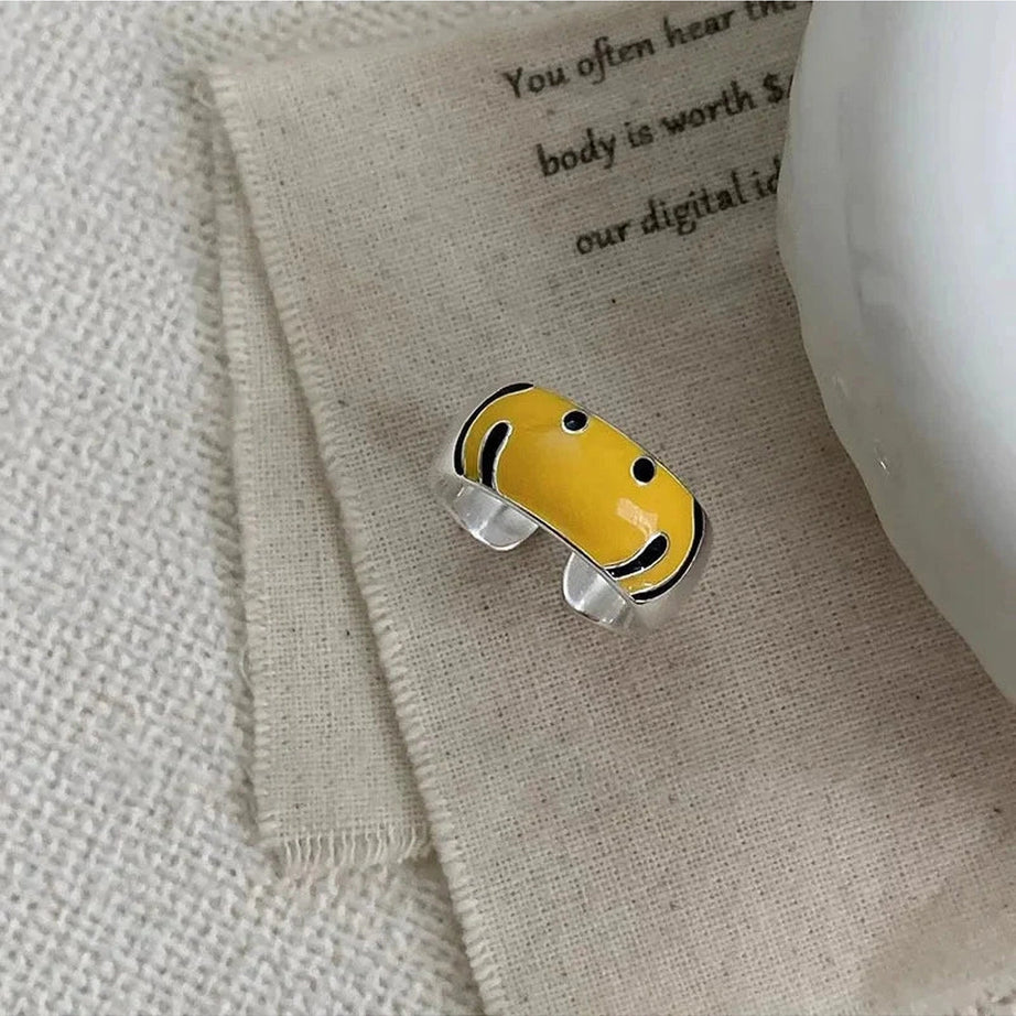 Y2k Yellow Smile Face Silver Ring