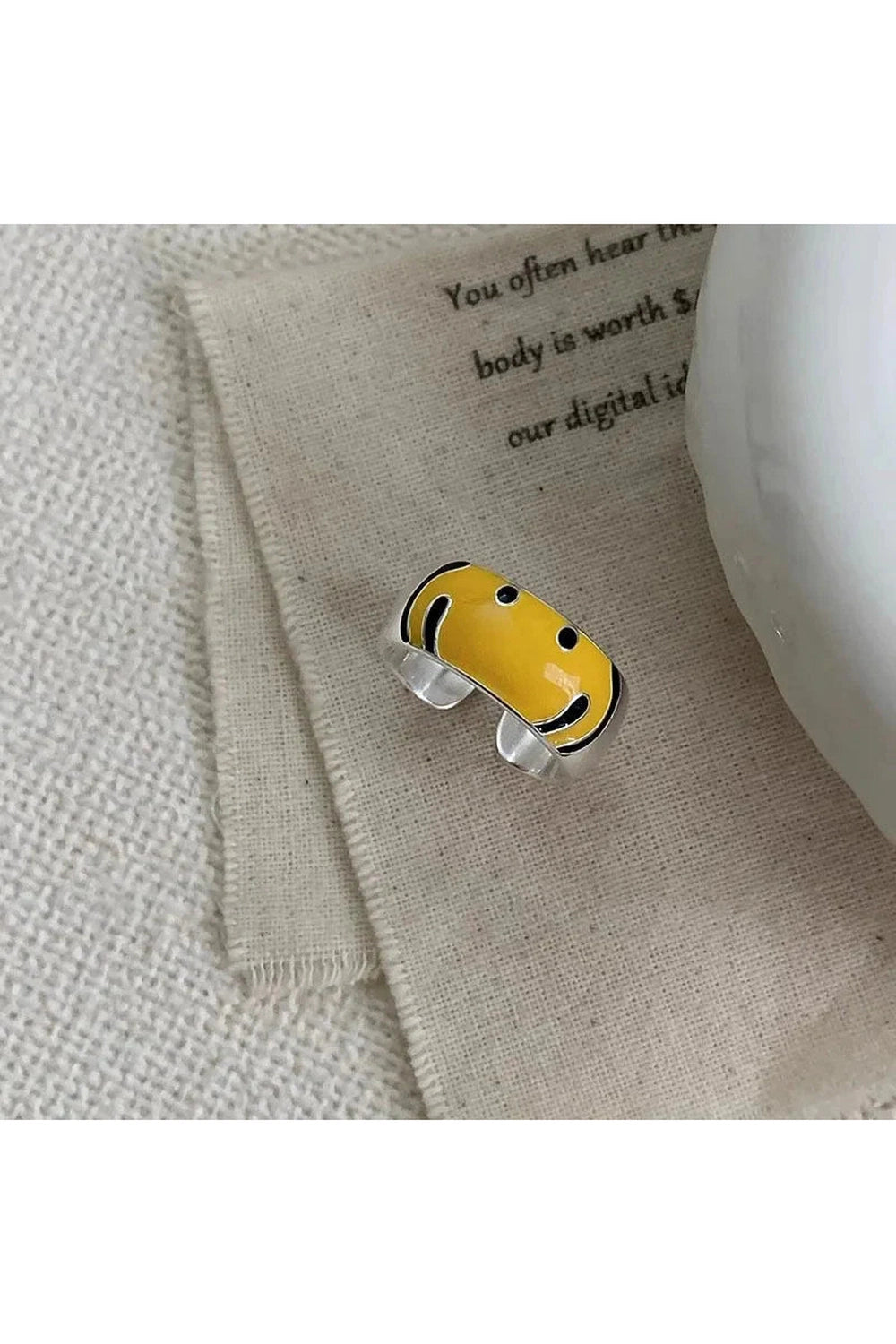 Y2k Yellow Smile Face Silver Ring