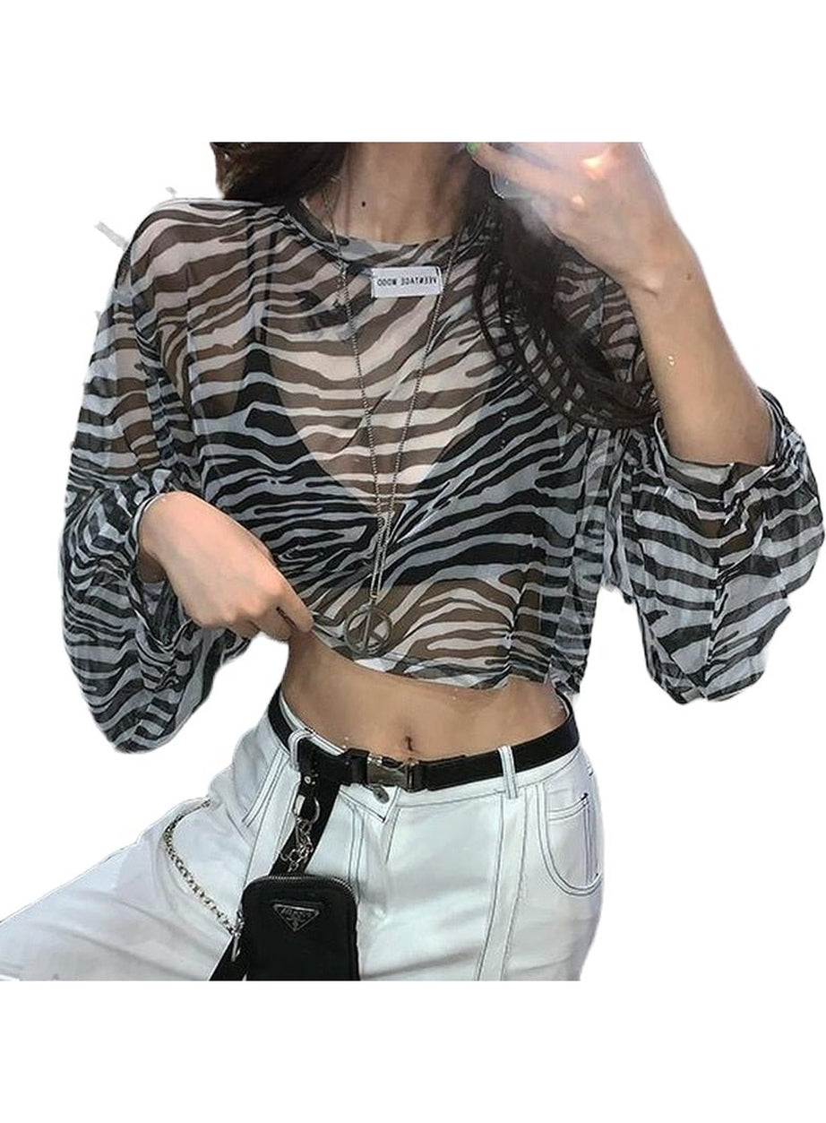 Y2k Zebra Print Aesthetic Blouse