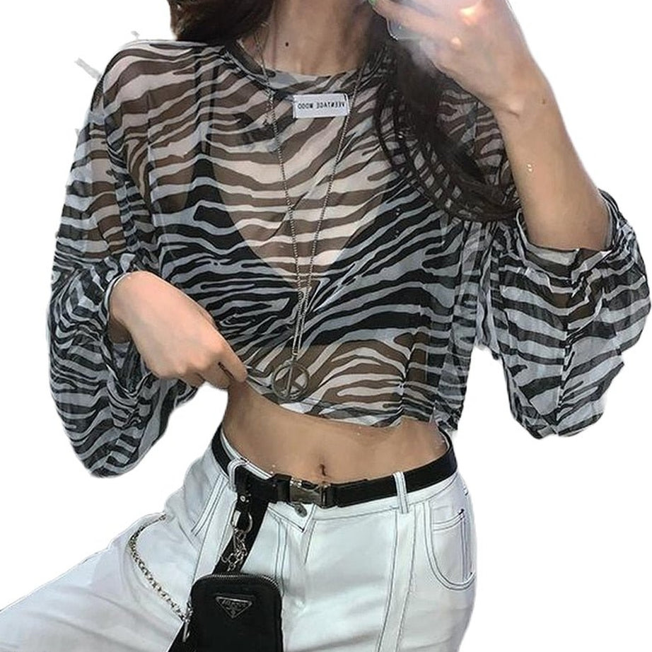 Y2k Zebra Print Aesthetic Blouse