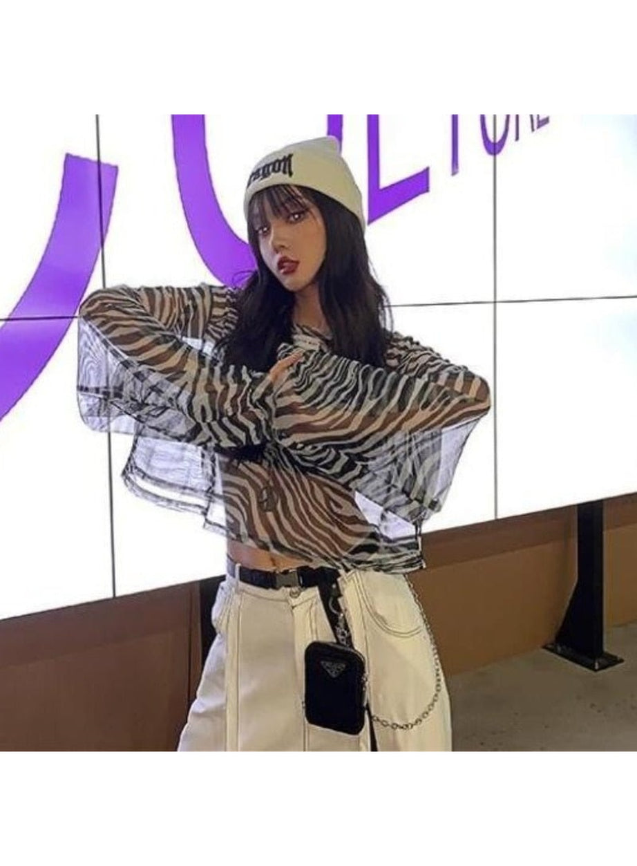 Y2k Zebra Print Aesthetic Blouse