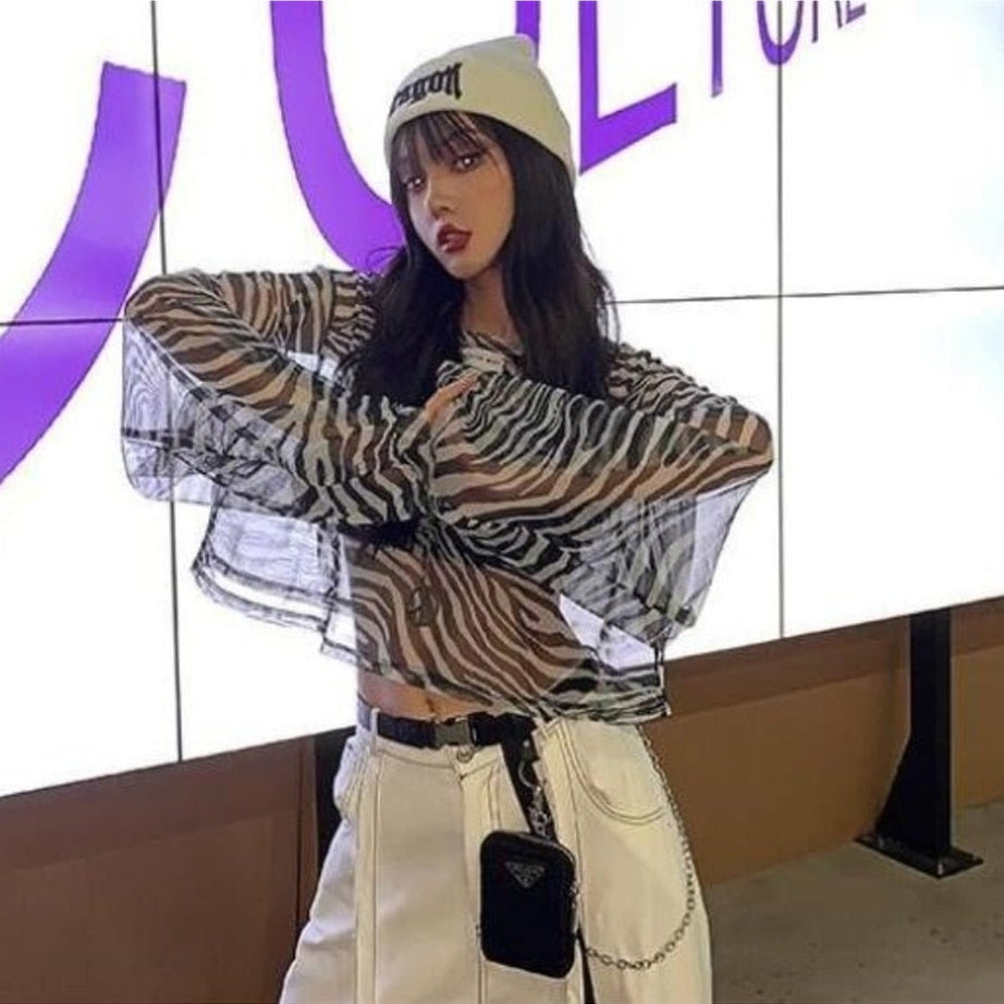 Y2k Zebra Print Aesthetic Blouse
