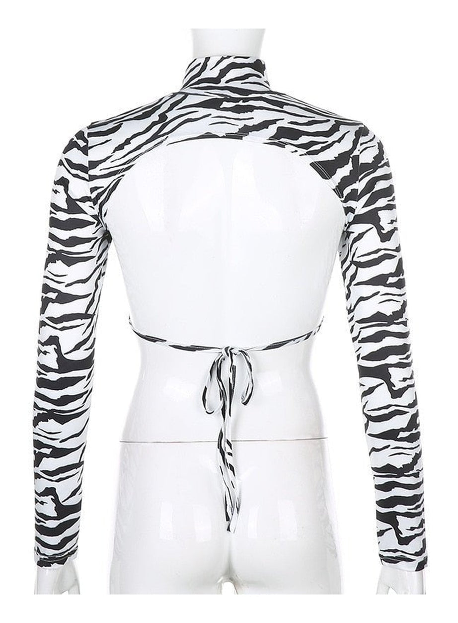 Y2k Zebra Print Backless Crop Top
