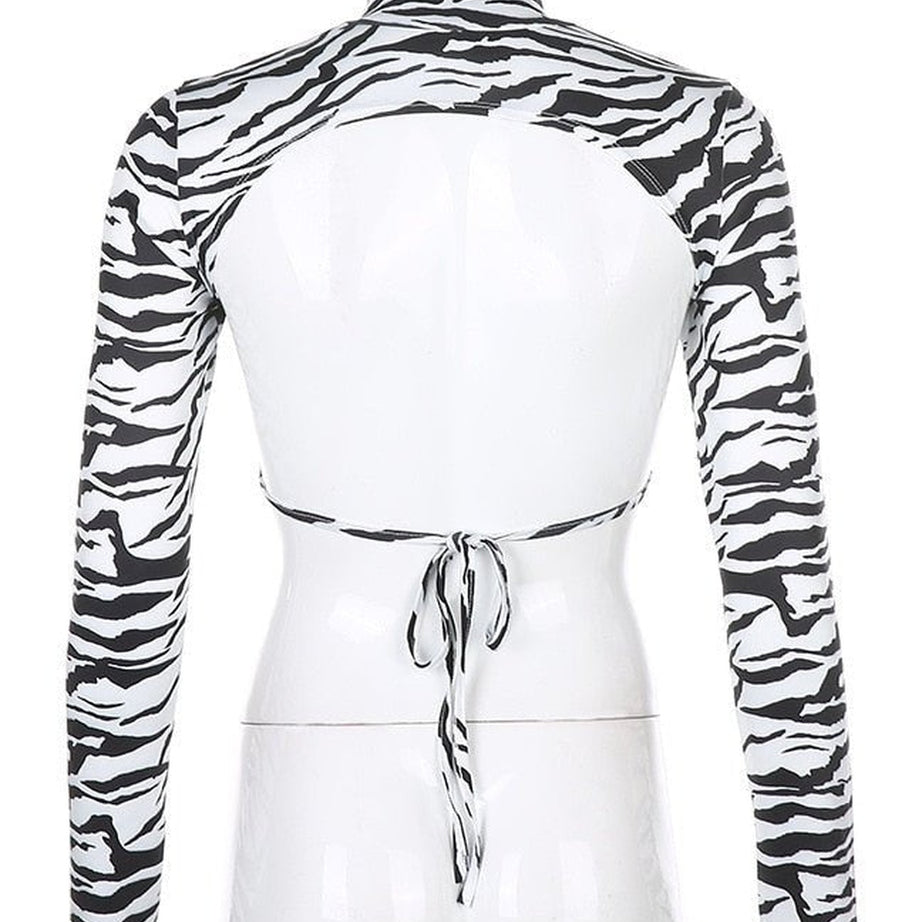 Y2k Zebra Print Backless Crop Top
