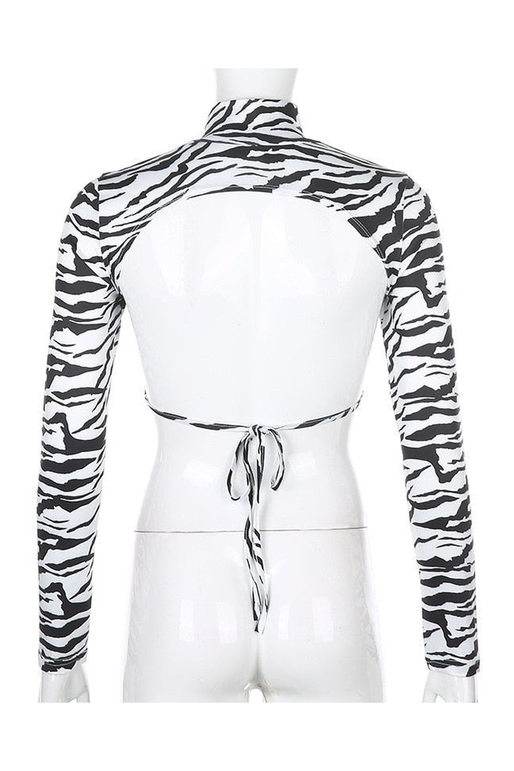 Y2k Zebra Print Backless Crop Top