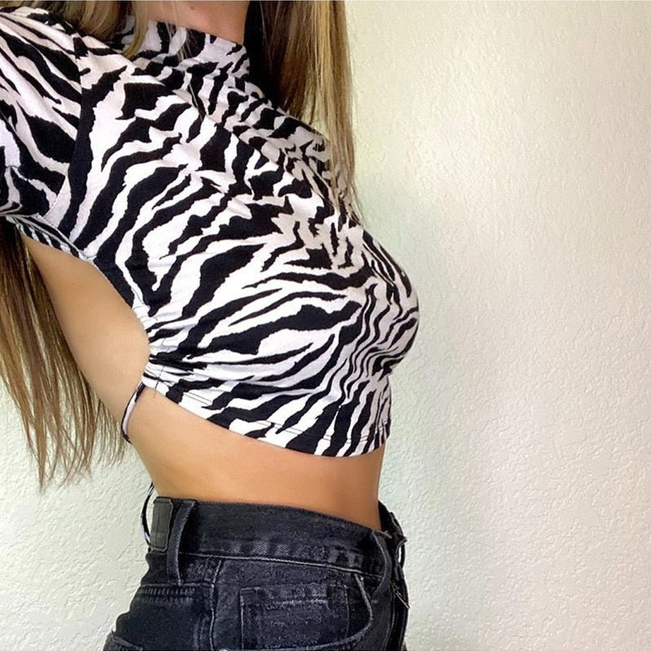 Y2k Zebra Print Backless Crop Top