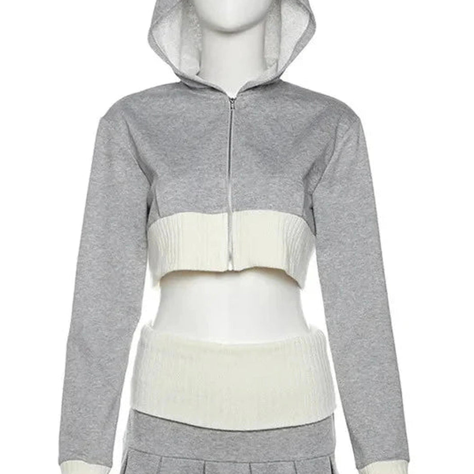 Y2k Zip Hoodie Skirt Set