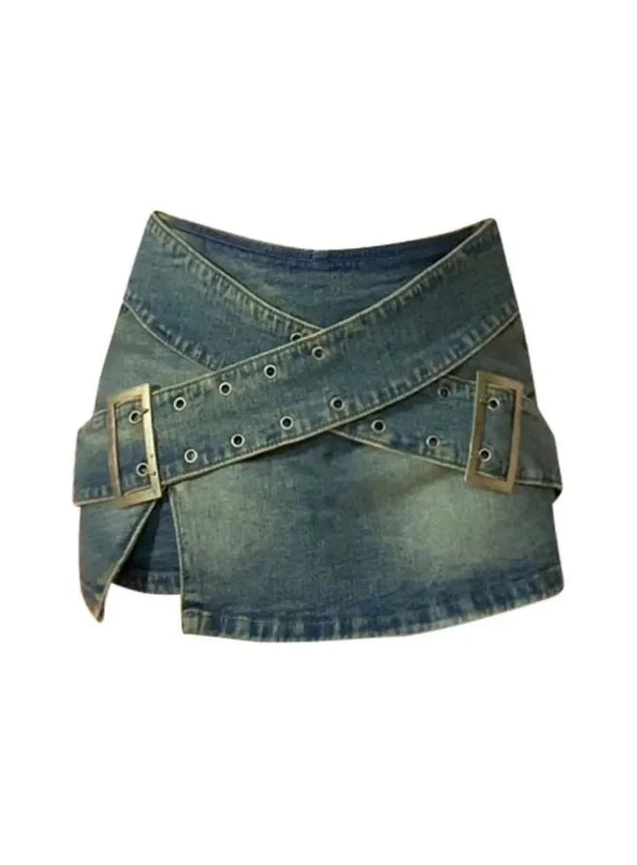 Y2k Zipper A-Line Denim Skirt