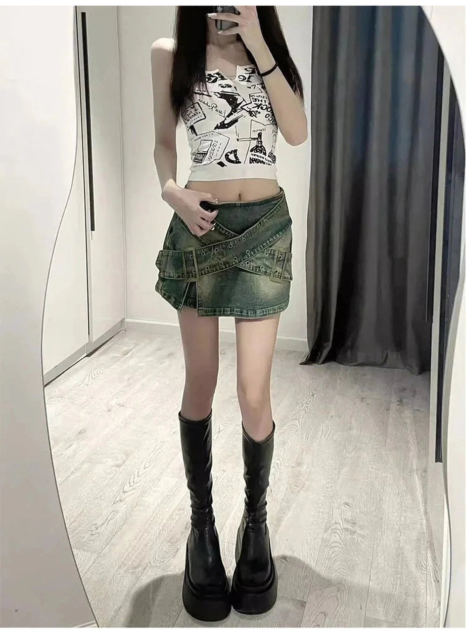 Y2k Zipper A-Line Denim Skirt