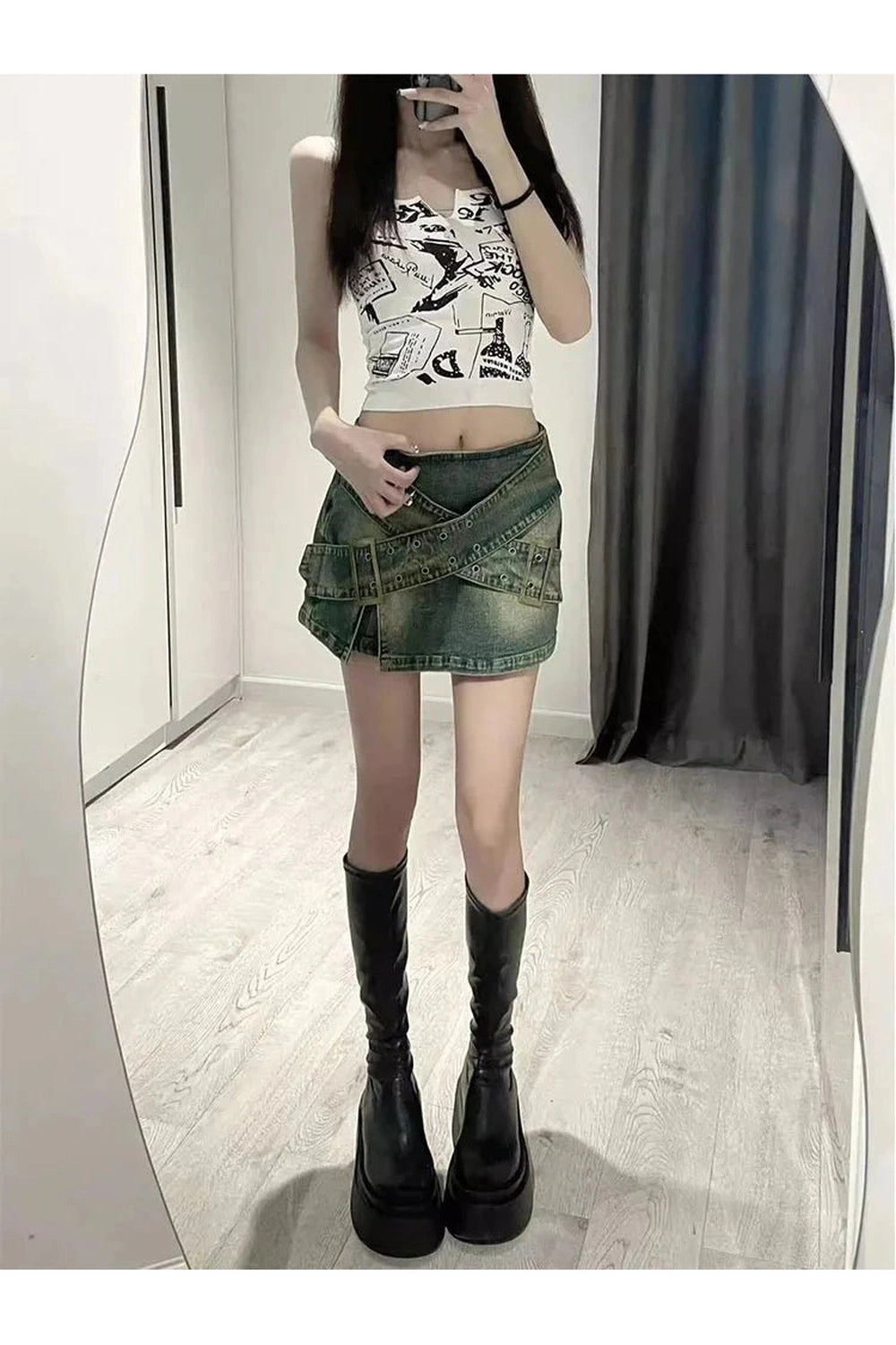 Y2k Zipper A-Line Denim Skirt