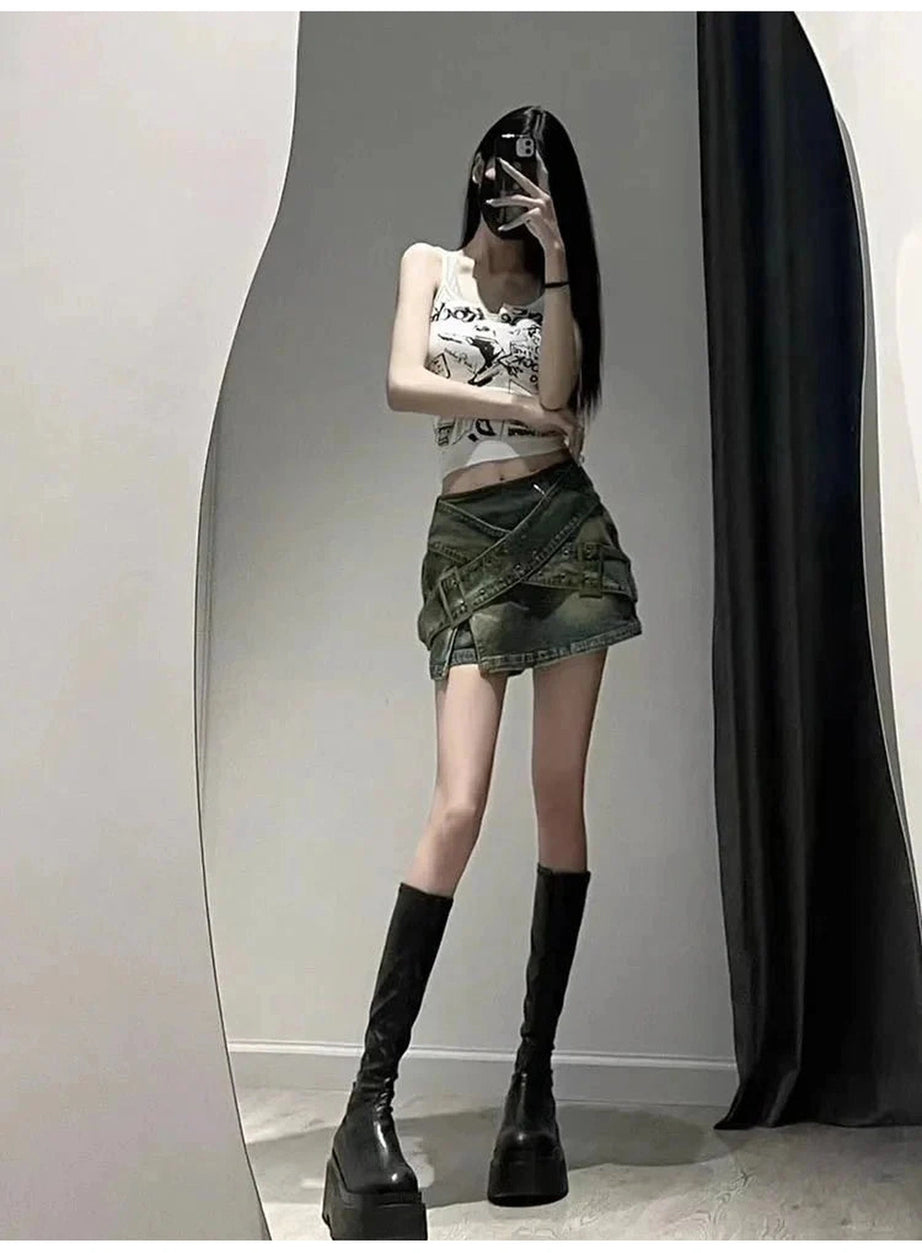 Y2k Zipper A-Line Denim Skirt