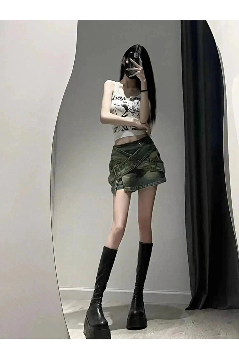 Y2k Zipper A-Line Denim Skirt