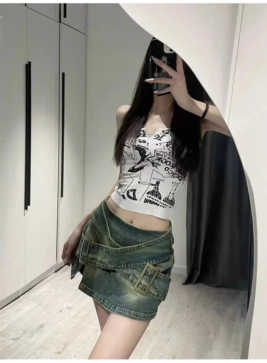 Y2k Zipper A-Line Denim Skirt