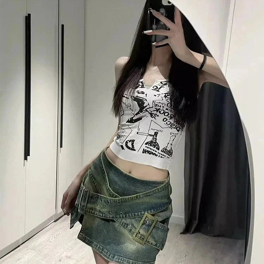 Y2k Zipper A-Line Denim Skirt