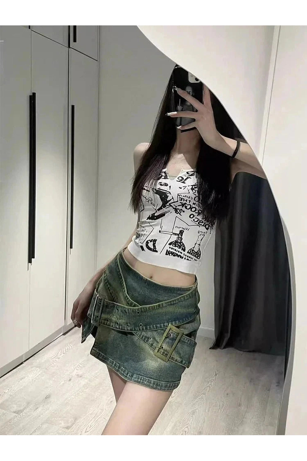 Y2k Zipper A-Line Denim Skirt